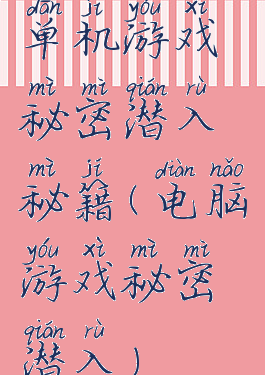单机游戏秘密潜入秘籍(电脑游戏秘密潜入)