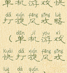 单机游戏快打旋风攻略(单机游戏快打旋风攻略大全)