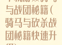单机游戏骑马与战团秘籍(骑马与砍杀战团秘籍快速升级)
