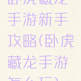 卧虎藏龙手游新手攻略(卧虎藏龙手游怎么玩)