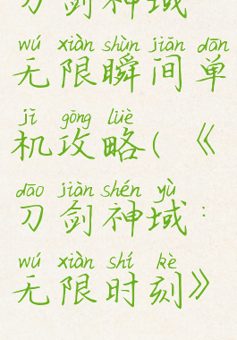 刀剑神域无限瞬间单机攻略(《刀剑神域:无限时刻》)