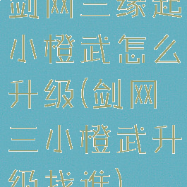 剑网三缘起小橙武怎么升级(剑网三小橙武升级找谁)