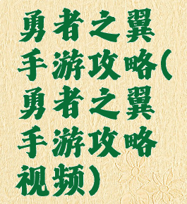 勇者之翼手游攻略(勇者之翼手游攻略视频)