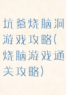 坑爹烧脑洞游戏攻略(烧脑游戏通关攻略)
