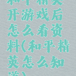 和平精英开游戏后怎么看资料(和平精英怎么知道)