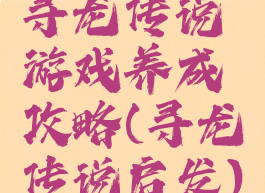 寻龙传说游戏养成攻略(寻龙传说启发)