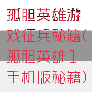 孤胆英雄游戏征兵秘籍(孤胆英雄1手机版秘籍)