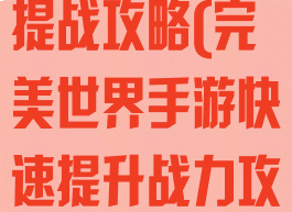 完美世界手游提战攻略(完美世界手游快速提升战力攻略)