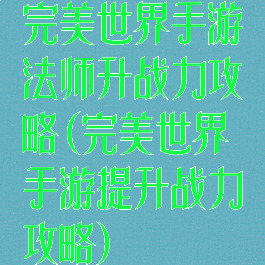 完美世界手游法师升战力攻略(完美世界手游提升战力攻略)
