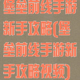 堡垒前线手游新手攻略(堡垒前线手游新手攻略视频)