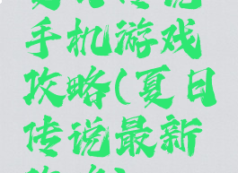 夏日传说手机游戏攻略(夏日传说最新攻略)