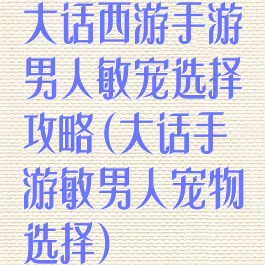 大话西游手游男人敏宠选择攻略(大话手游敏男人宠物选择)