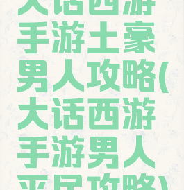 大话西游手游土豪男人攻略(大话西游手游男人平民攻略)