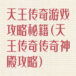 天王传奇游戏攻略秘籍(天王传奇传奇神殿攻略)
