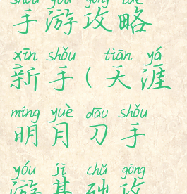 天涯明月刀手游攻略新手(天涯明月刀手游基础攻略)