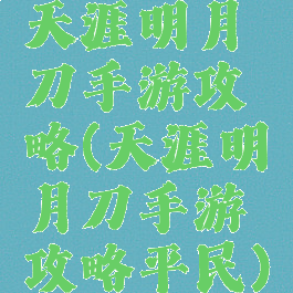 天涯明月刀手游攻略(天涯明月刀手游攻略平民)