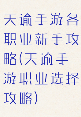 天谕手游各职业新手攻略(天谕手游职业选择攻略)