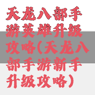 天龙八部手游英雄升级攻略(天龙八部手游新手升级攻略)