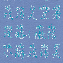 微信小游戏功夫王者攻略(微信小游戏功夫荣耀攻略)