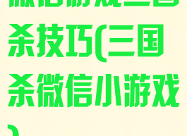 微信游戏三国杀技巧(三国杀微信小游戏)