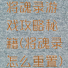 将魂录游戏攻略秘籍(将魂录怎么重置)