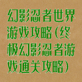 幻影忍者世界游戏攻略(终极幻影忍者游戏通关攻略)