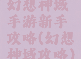幻想神域手游新手攻略(幻想神域攻略)