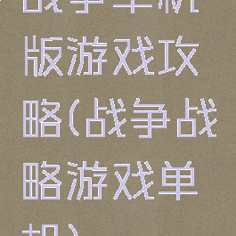 战争单机版游戏攻略(战争战略游戏单机)