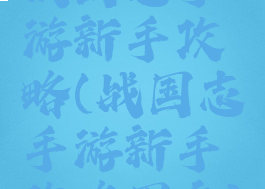 战国志手游新手攻略(战国志手游新手攻略图文)