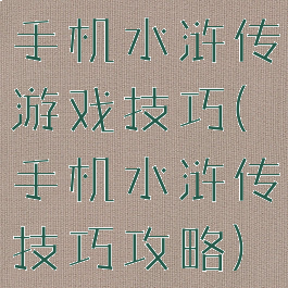 手机水浒传游戏技巧(手机水浒传技巧攻略)