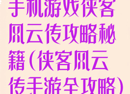 手机游戏侠客风云传攻略秘籍(侠客风云传手游全攻略)
