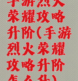 手游烈火荣耀攻略升阶(手游烈火荣耀攻略升阶怎么升)