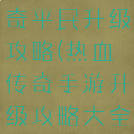 手游热血传奇平民升级攻略(热血传奇手游升级攻略大全)