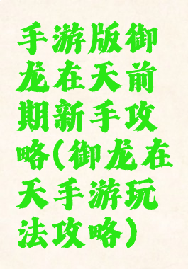 手游版御龙在天前期新手攻略(御龙在天手游玩法攻略)