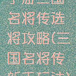 手游三国名将传选将攻略(三国名将传新手玩法)