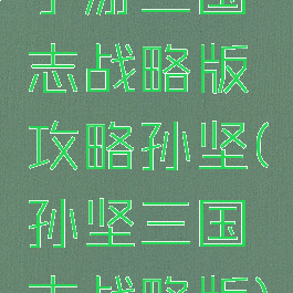 手游三国志战略版攻略孙坚(孙坚三国志战略版)