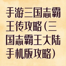 手游三国志霸王传攻略(三国志霸王大陆手机版攻略)