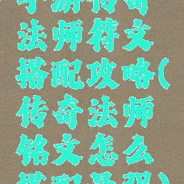 手游传奇法师符文搭配攻略(传奇法师铭文怎么搭配最强)