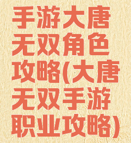 手游大唐无双角色攻略(大唐无双手游职业攻略)