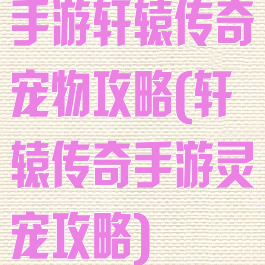 手游轩辕传奇宠物攻略(轩辕传奇手游灵宠攻略)