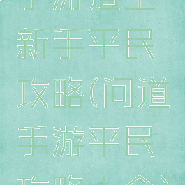 手游道王新手平民攻略(问道手游平民攻略大全)