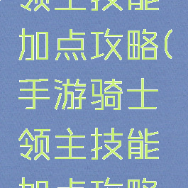 手游骑士领主技能加点攻略(手游骑士领主技能加点攻略视频)