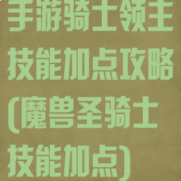 手游骑士领主技能加点攻略(魔兽圣骑士技能加点)