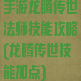 手游龙腾传世法师技能攻略(龙腾传世技能加点)