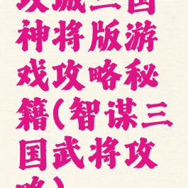 攻城三国神将版游戏攻略秘籍(智谋三国武将攻略)