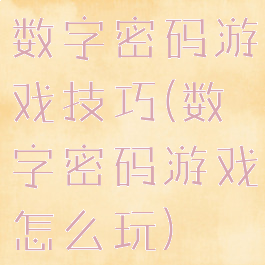 数字密码游戏技巧(数字密码游戏怎么玩)