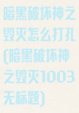暗黑破坏神之毁灭怎么打孔(暗黑破坏神之毁灭1003无标题)