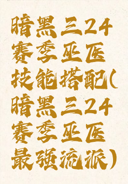 暗黑三24赛季巫医技能搭配(暗黑三24赛季巫医最强流派)