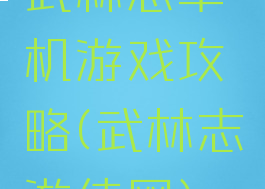 武林志单机游戏攻略(武林志游侠网)