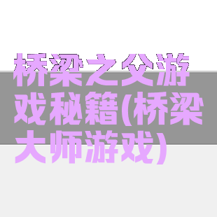 桥梁之父游戏秘籍(桥梁大师游戏)